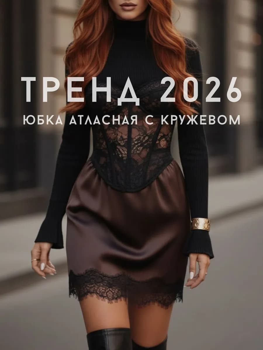 Юбка мини атласная с кружевом бельевая