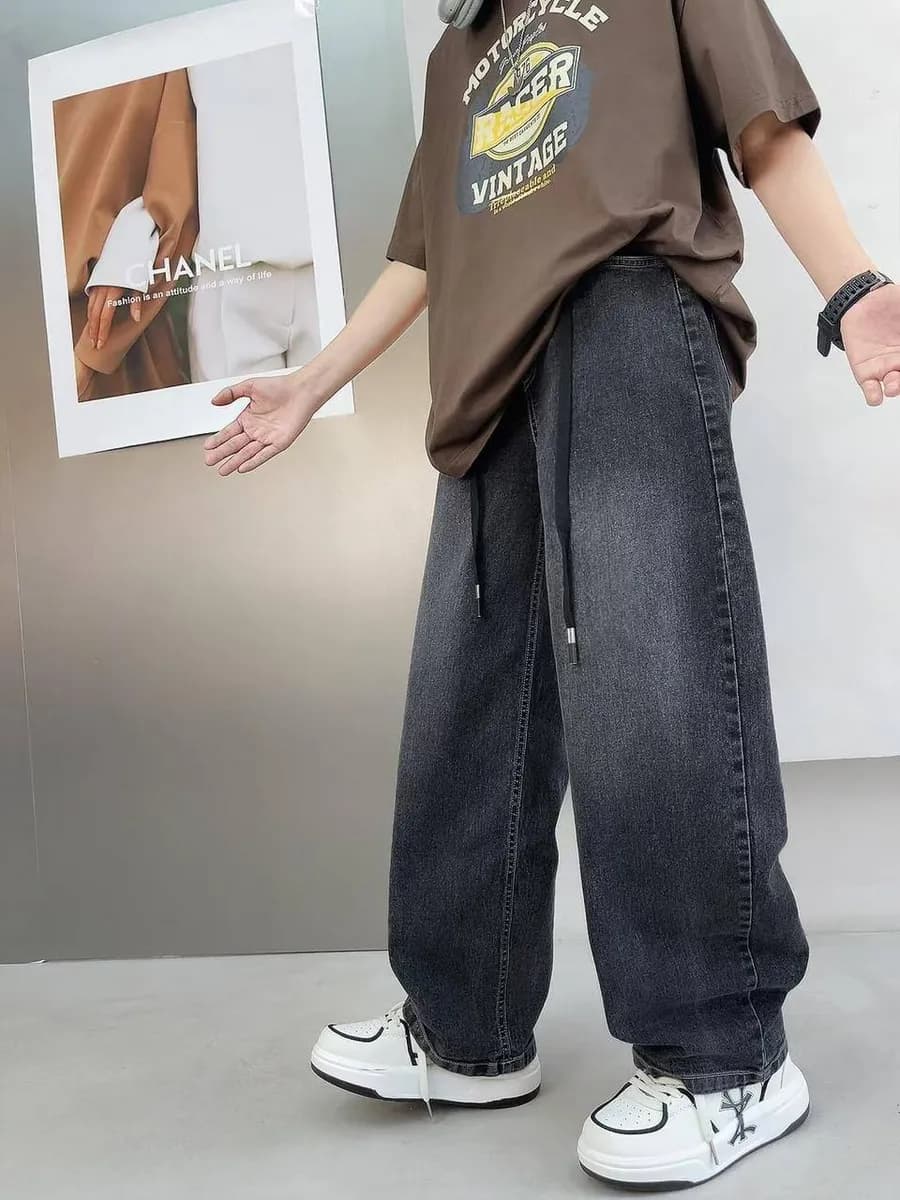 Джинсы широкие багги на резинке y2k для школе