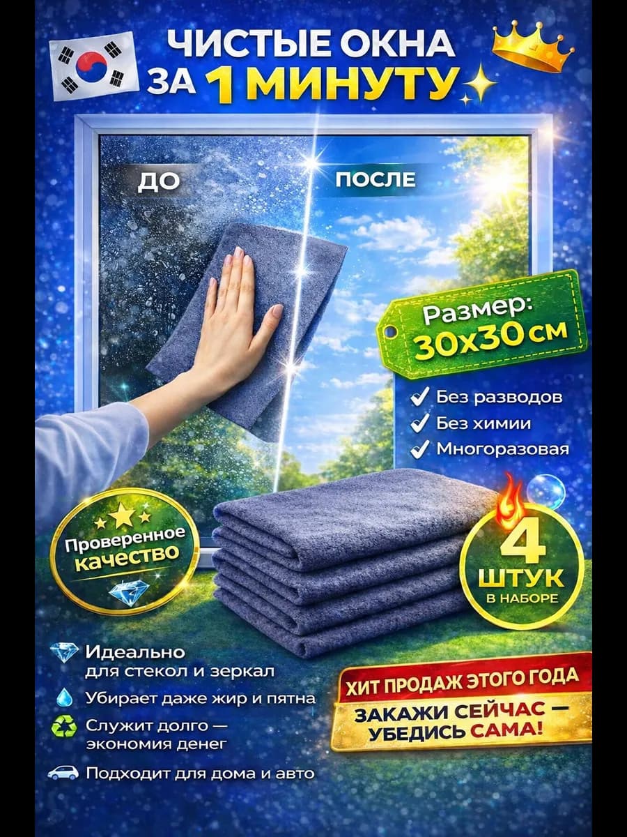 Корейская умная салфетка для уборки без разводов