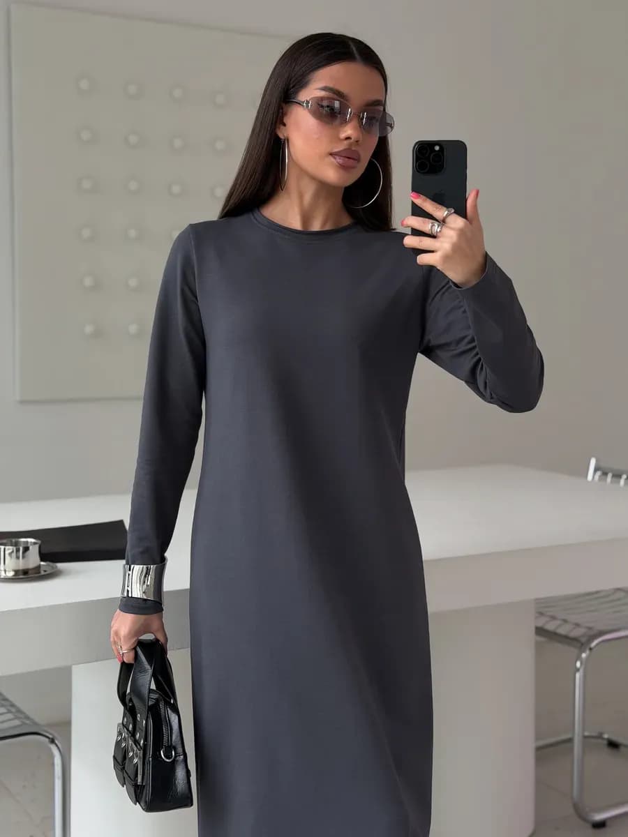 Платье длинное офисное осеннее с длинным рукавом