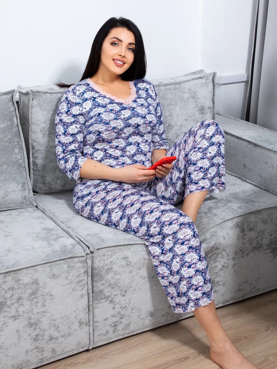 Пижама со штанами большие размеры домашний костюм - фото 1