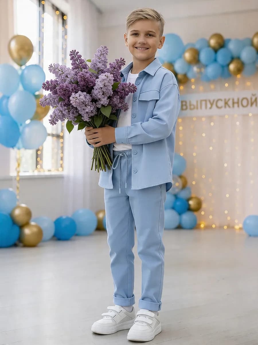 Джинсовый костюм на пуговицах