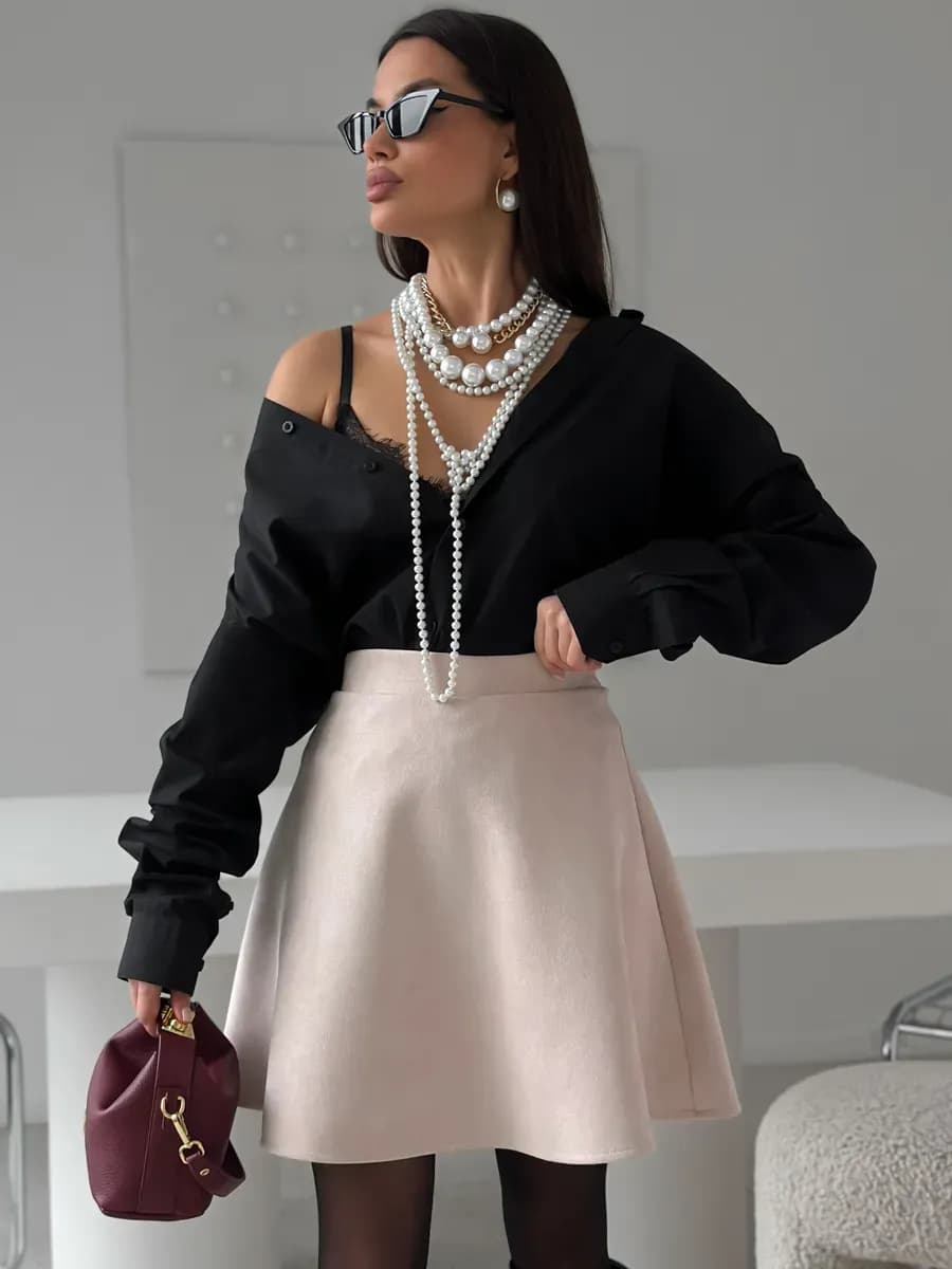 Юбка мини короткая солнце замшевая