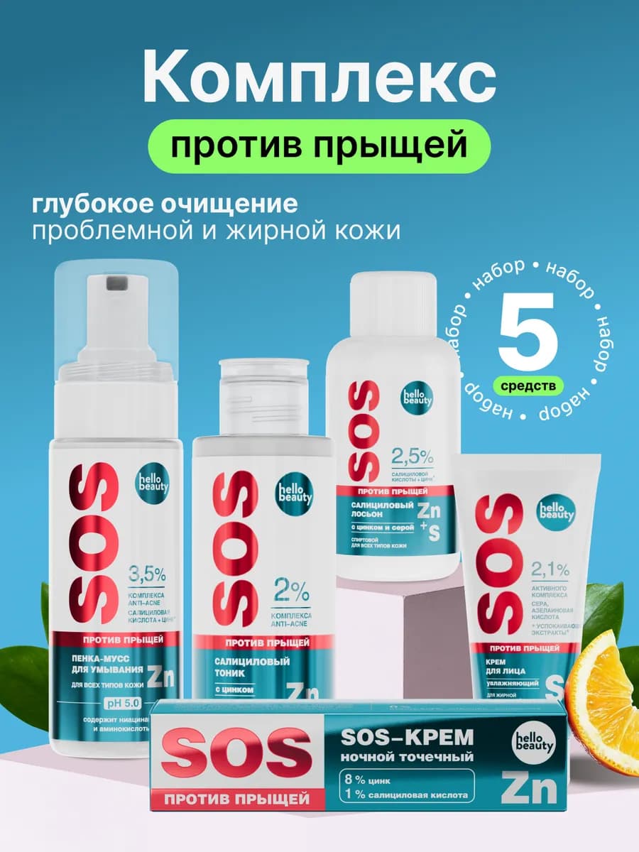 Набор от прыщей и акне для лица SOS комплекс уход