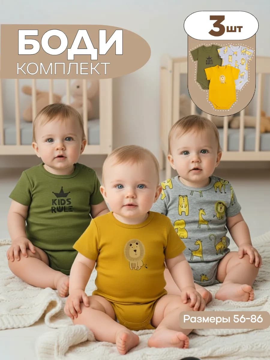 Комплект боди для новорожденных из 3 шт