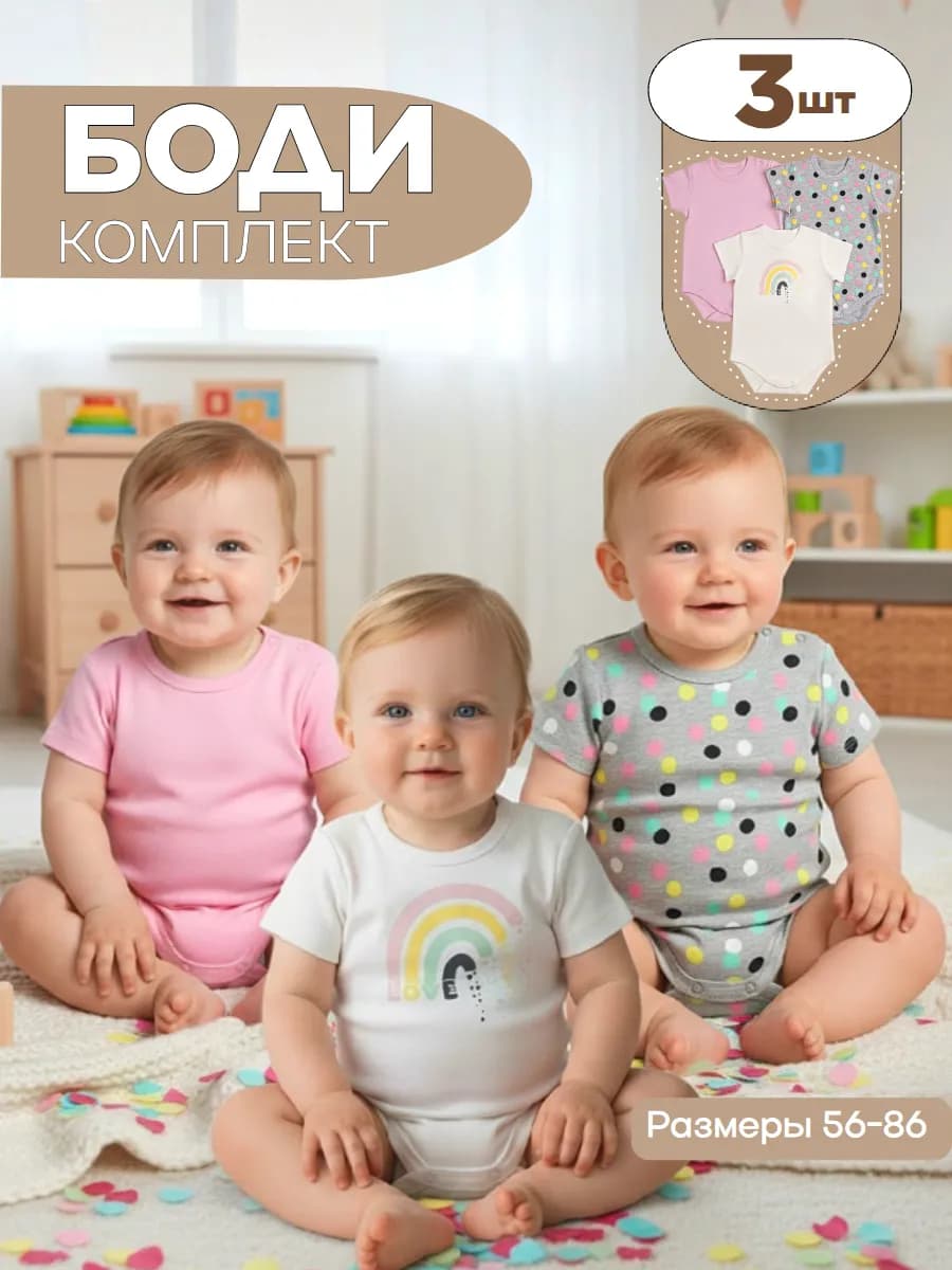 Комплект боди для новорожденных из 3 шт