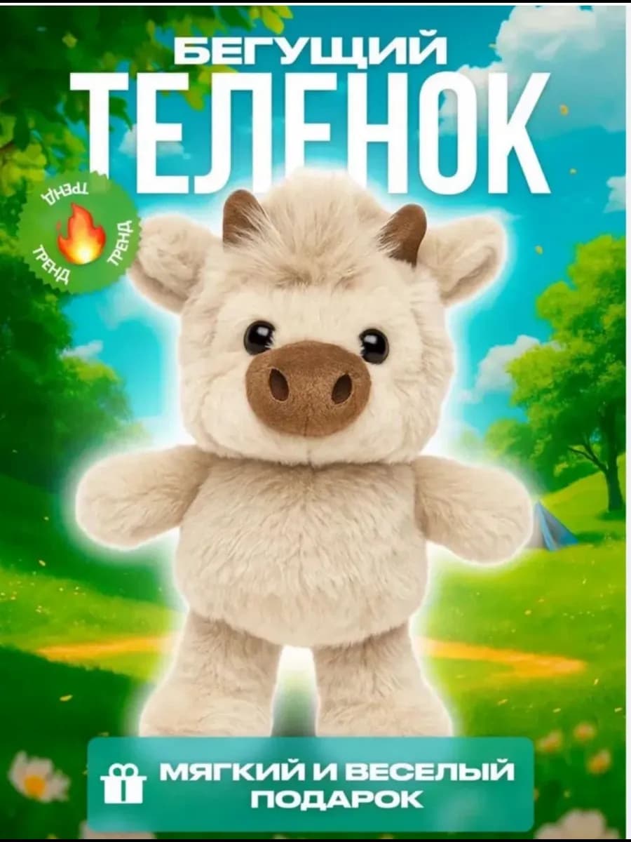Бегающий Теленок Мягкая игрушка Бегун Скот