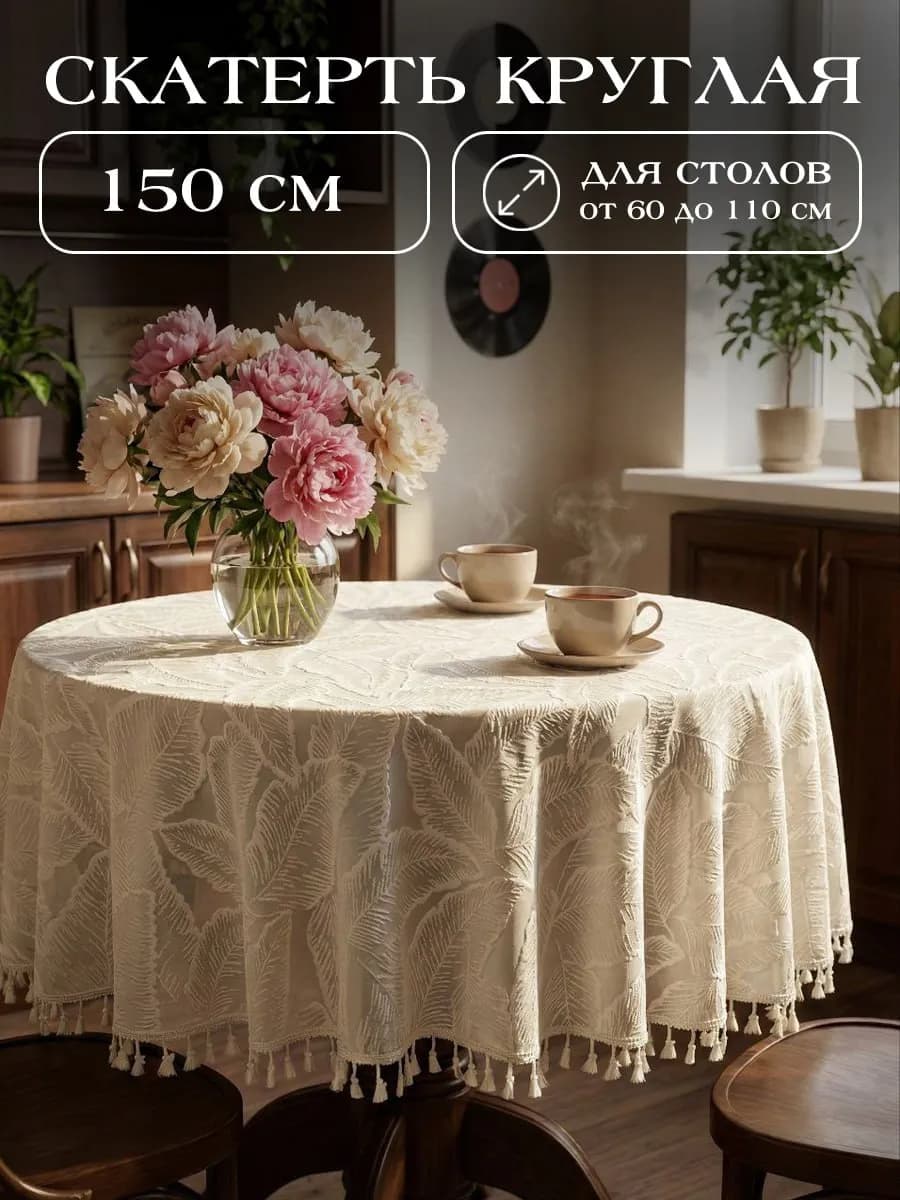 Скатерть круглая на стол с перьями