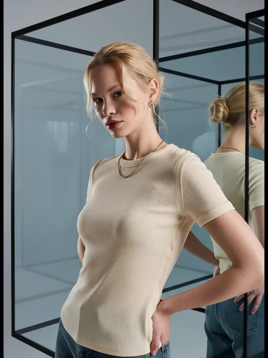 Футболка в рубчик с внешними швами