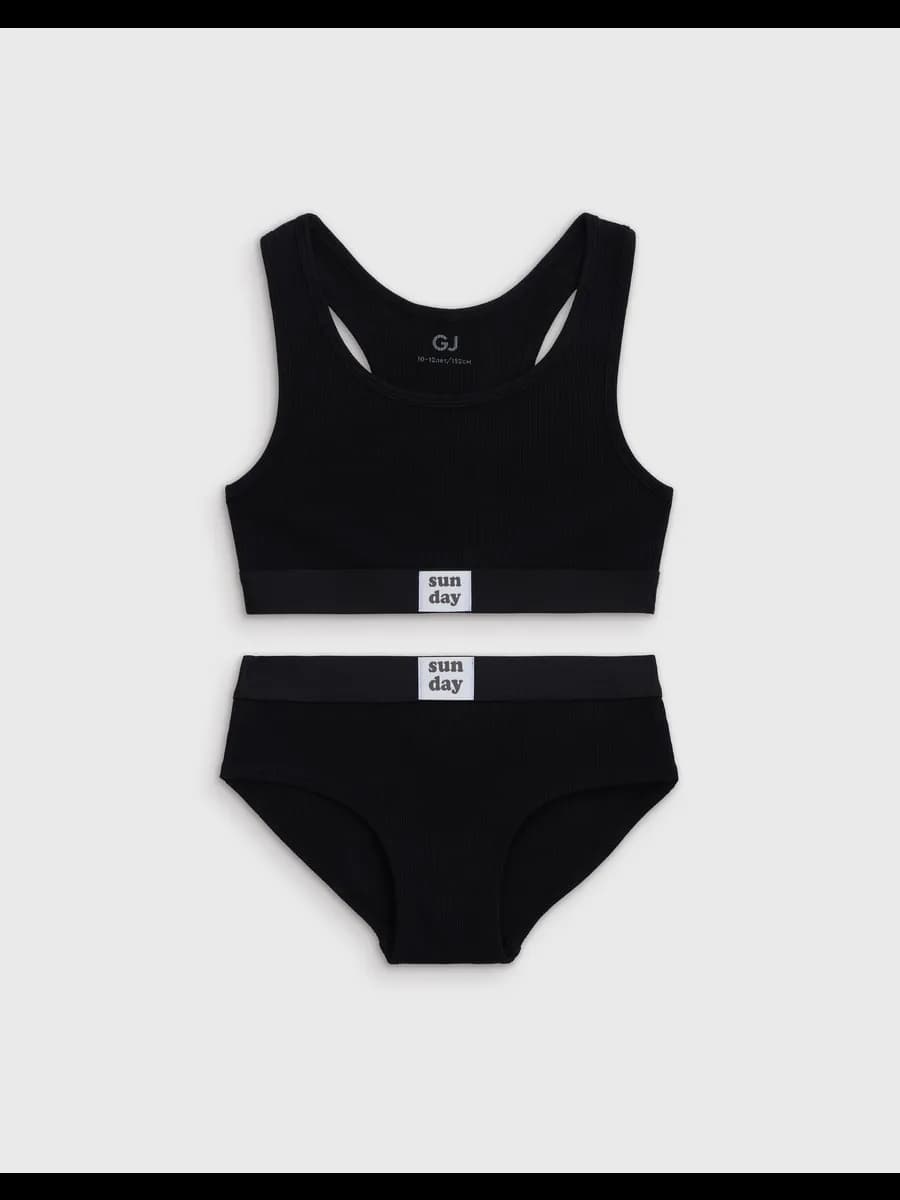 Чёрный комплект белья в рубчик