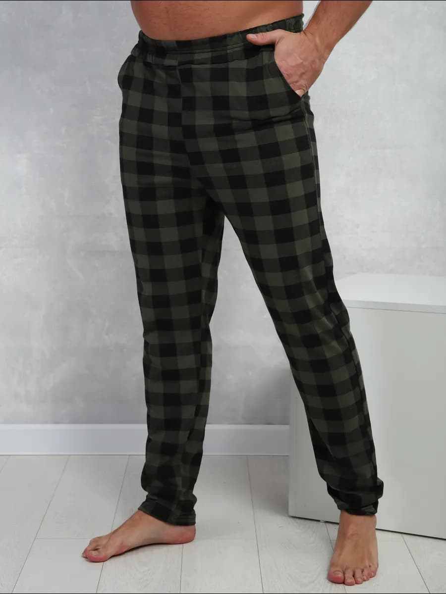 Брюки в клетку домашние на резинке большие размеры