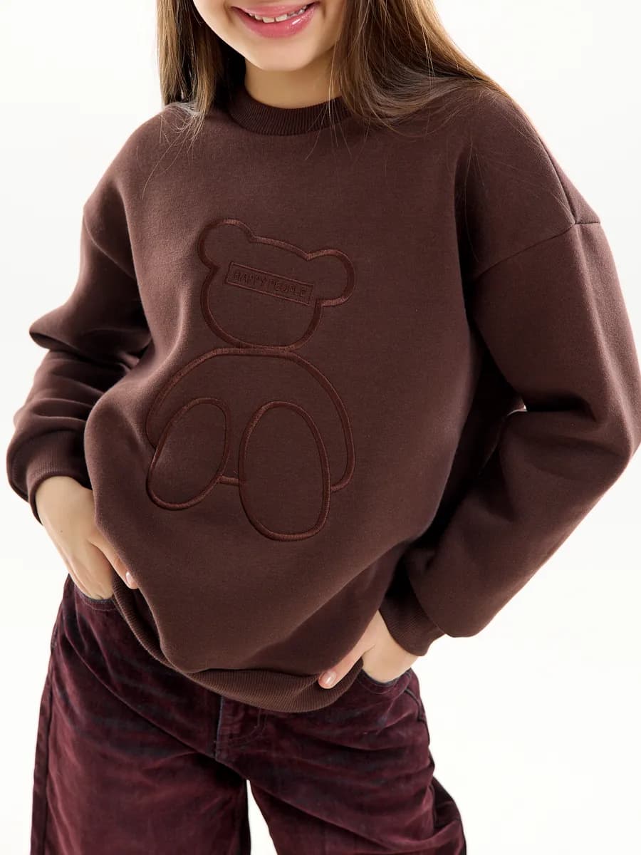 Толстовка без капюшона с вышивкой и начесом