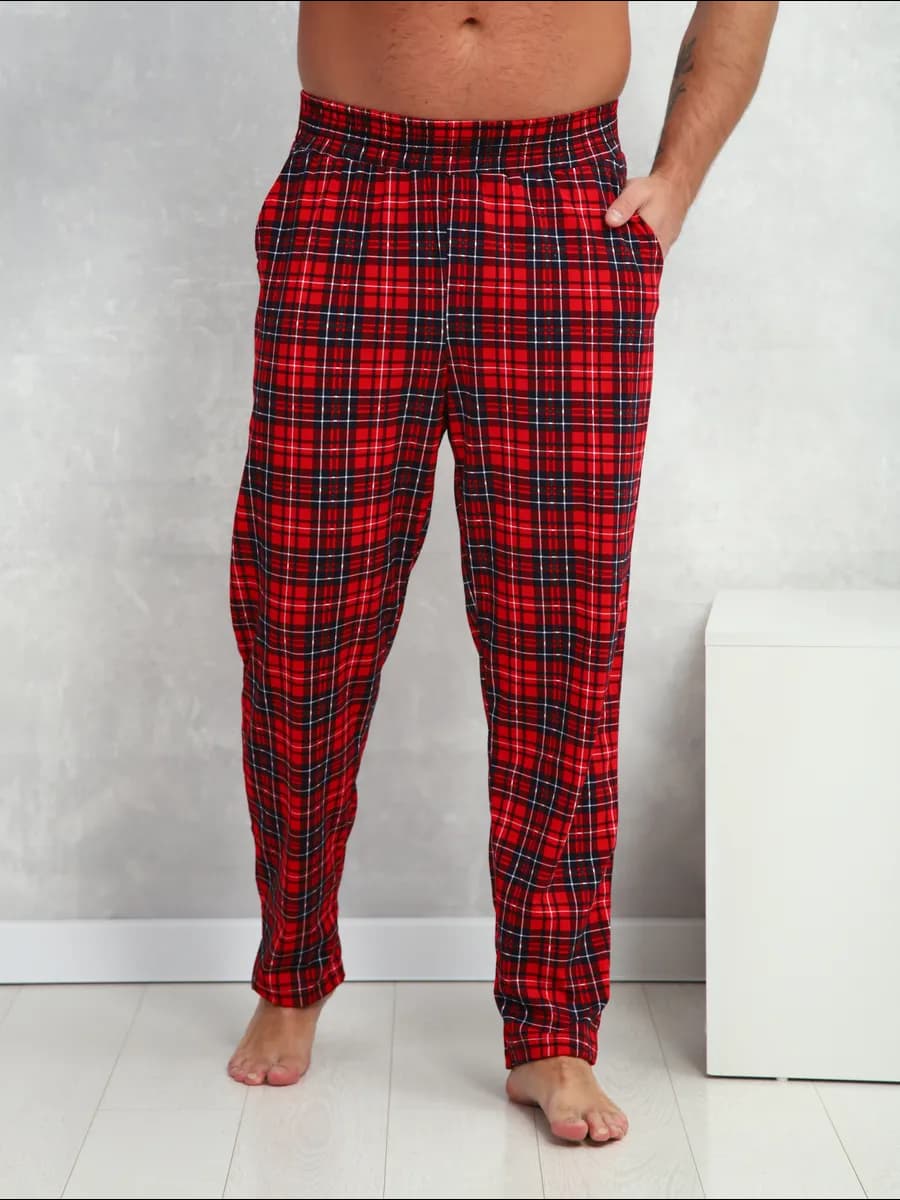 Штаны домашние в клетку на резинке большие размеры