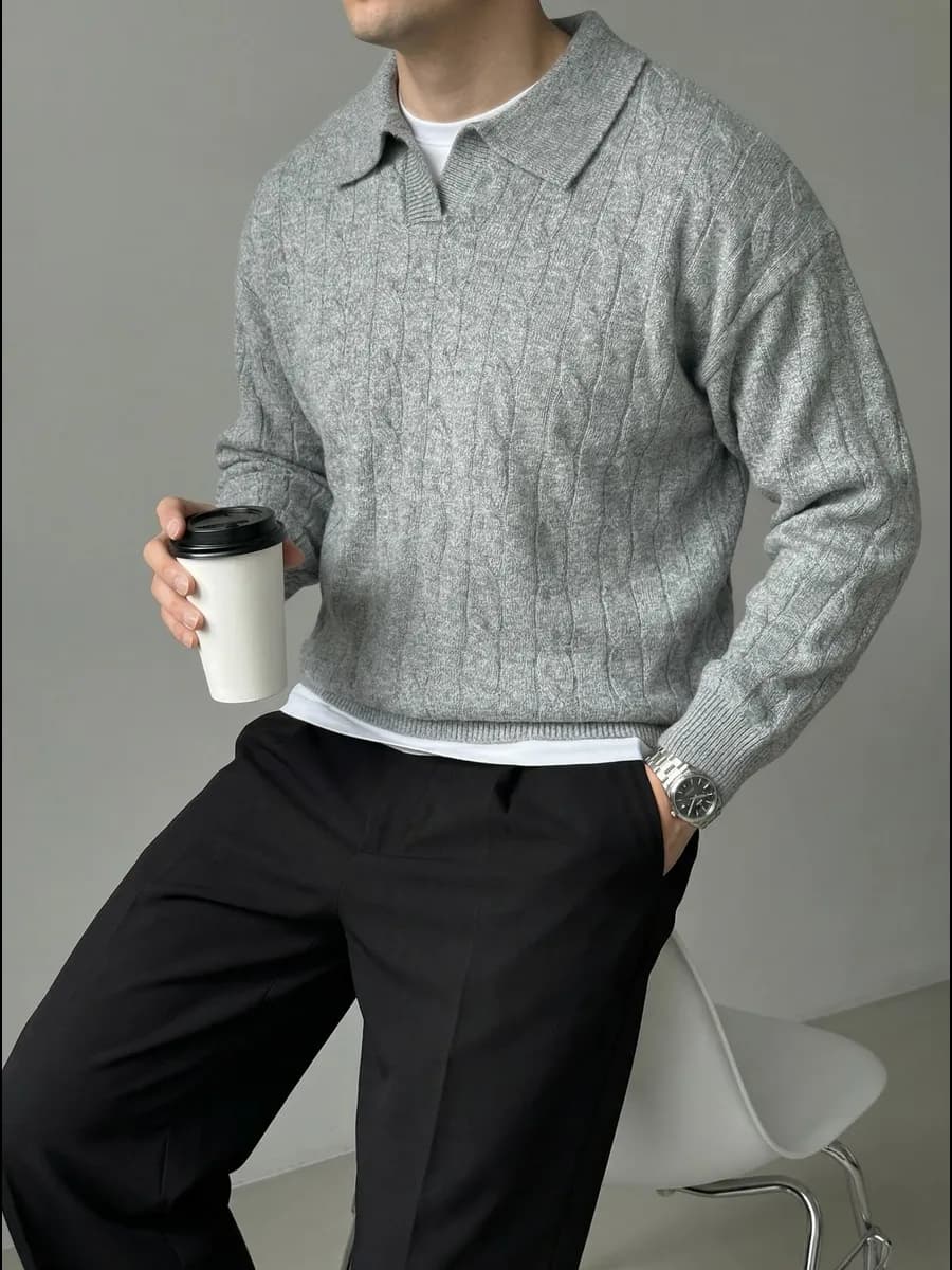 Кофта поло вязаный с воротником