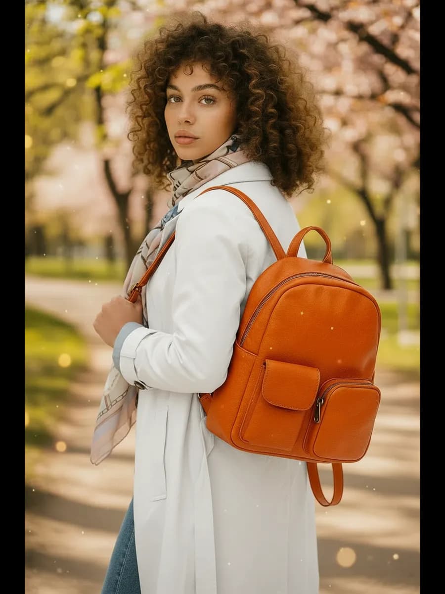 Рюкзак оранжевый повседневный на молнии с карманами
