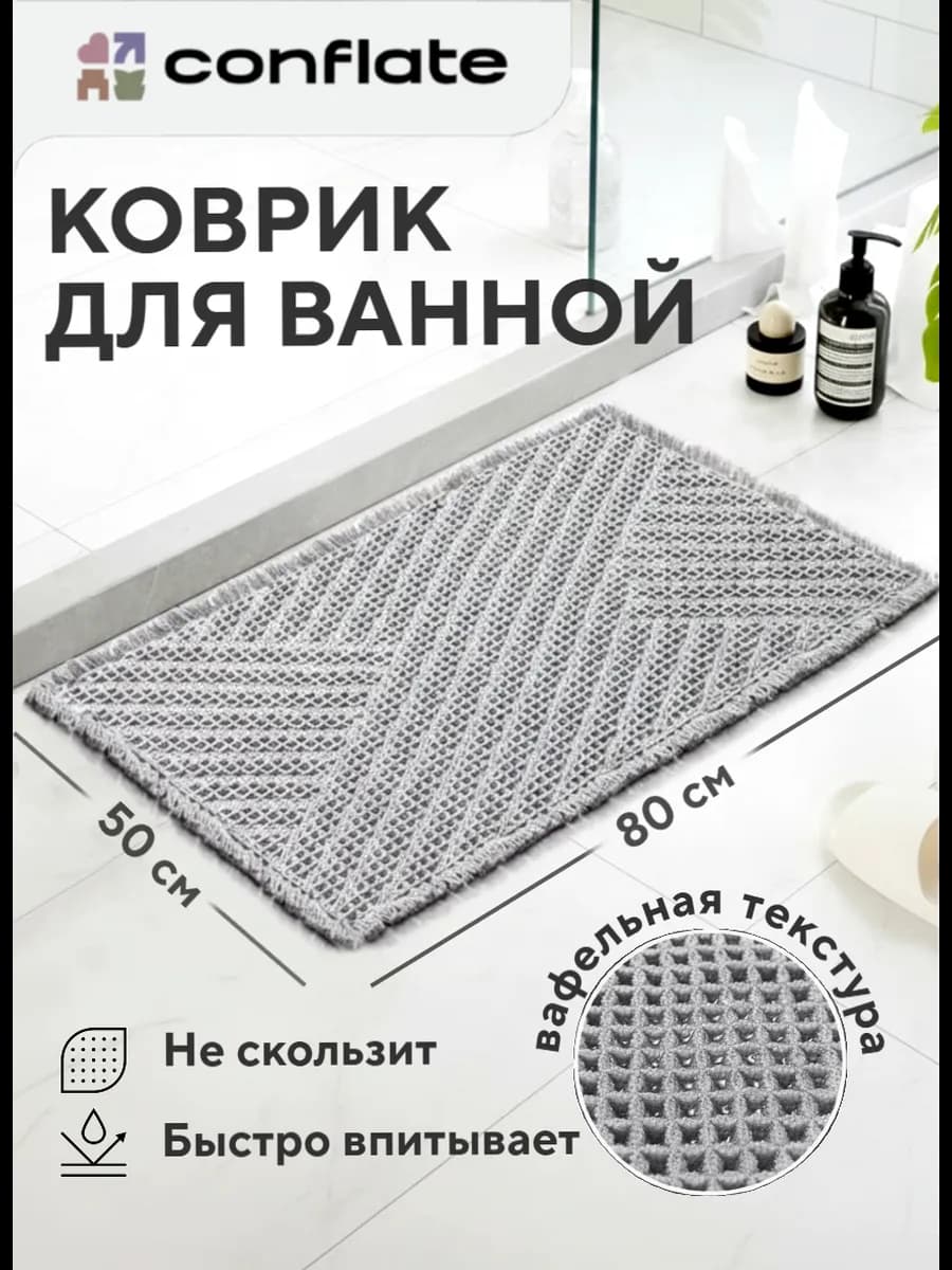 Коврик для ванной и туалета противоскользящий вафельный