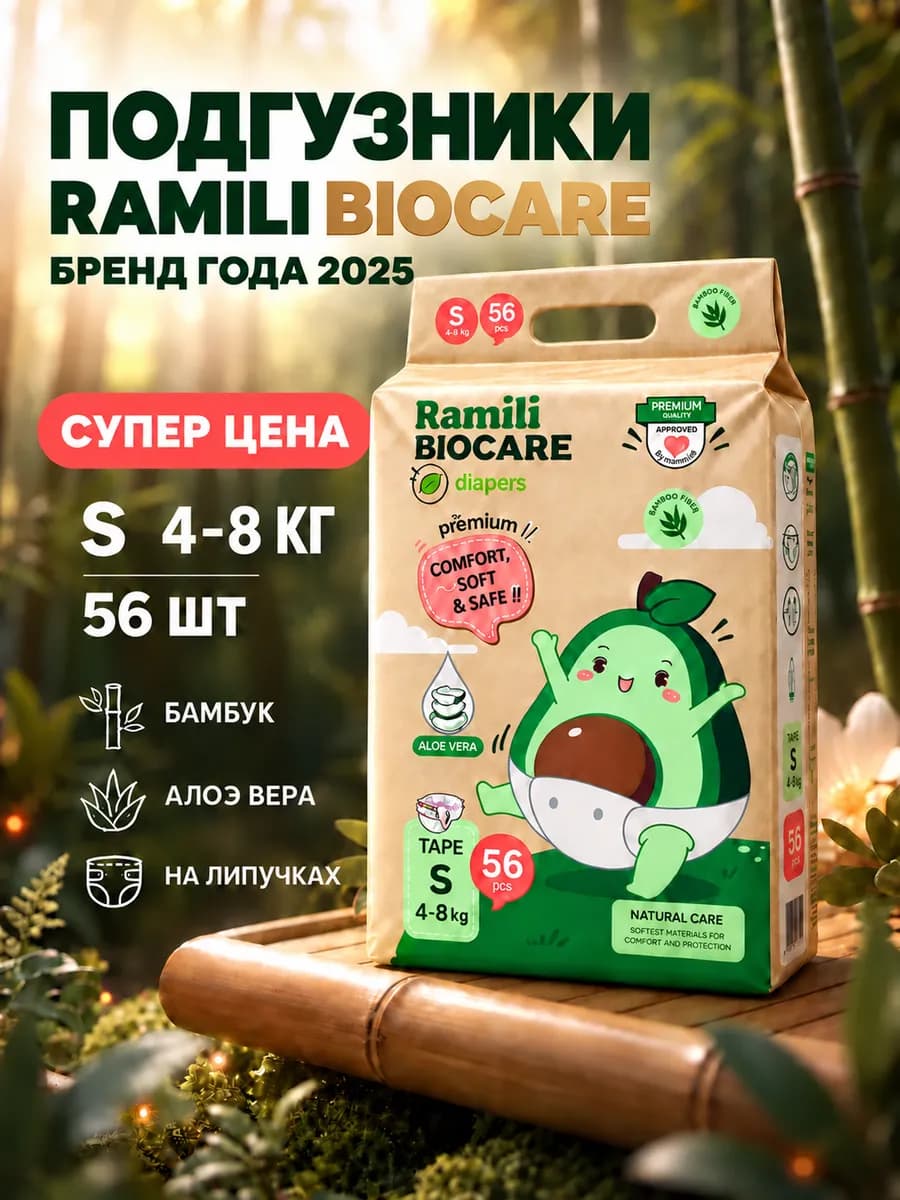 Подгузники для новорожденных размер 2 S Premium 4–8 кг 56 шт