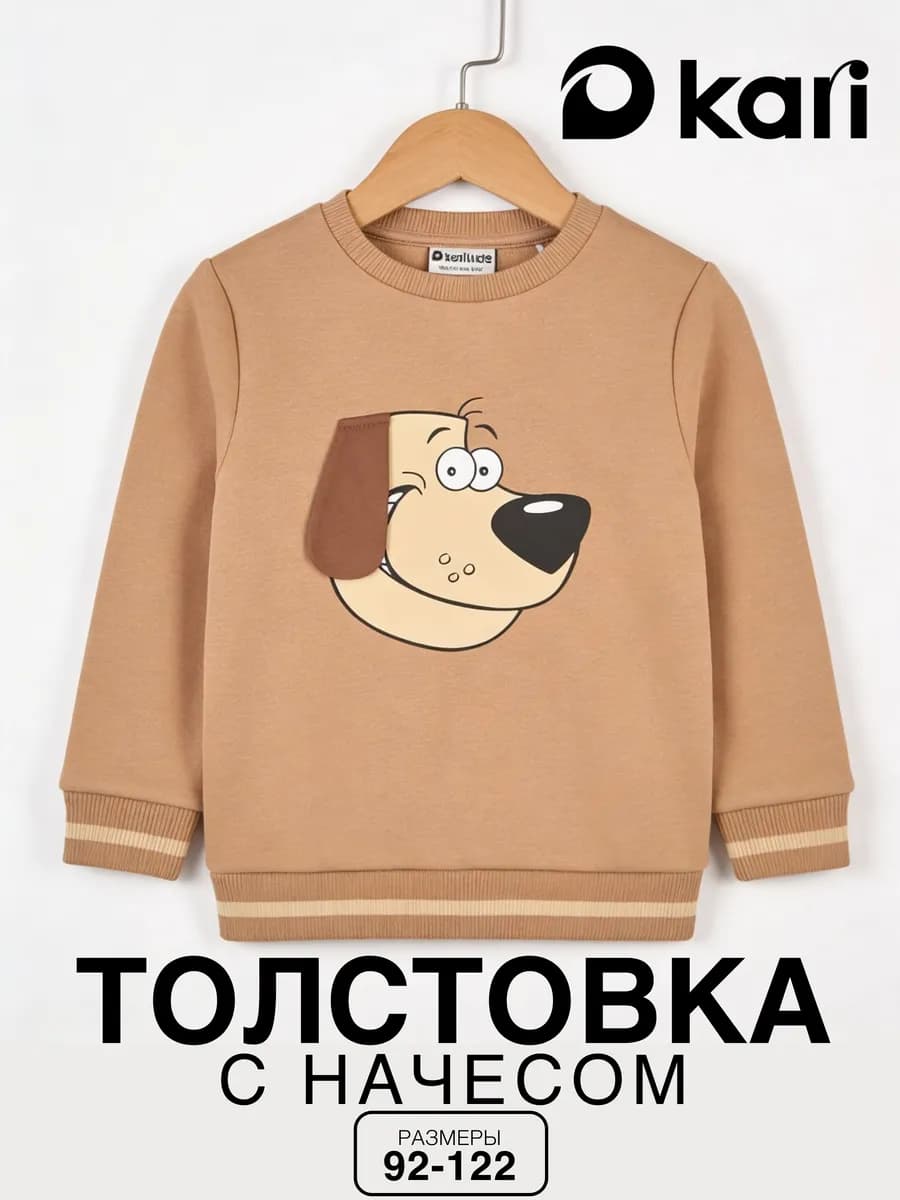 Свитшот для мальчика с начесом бежевый