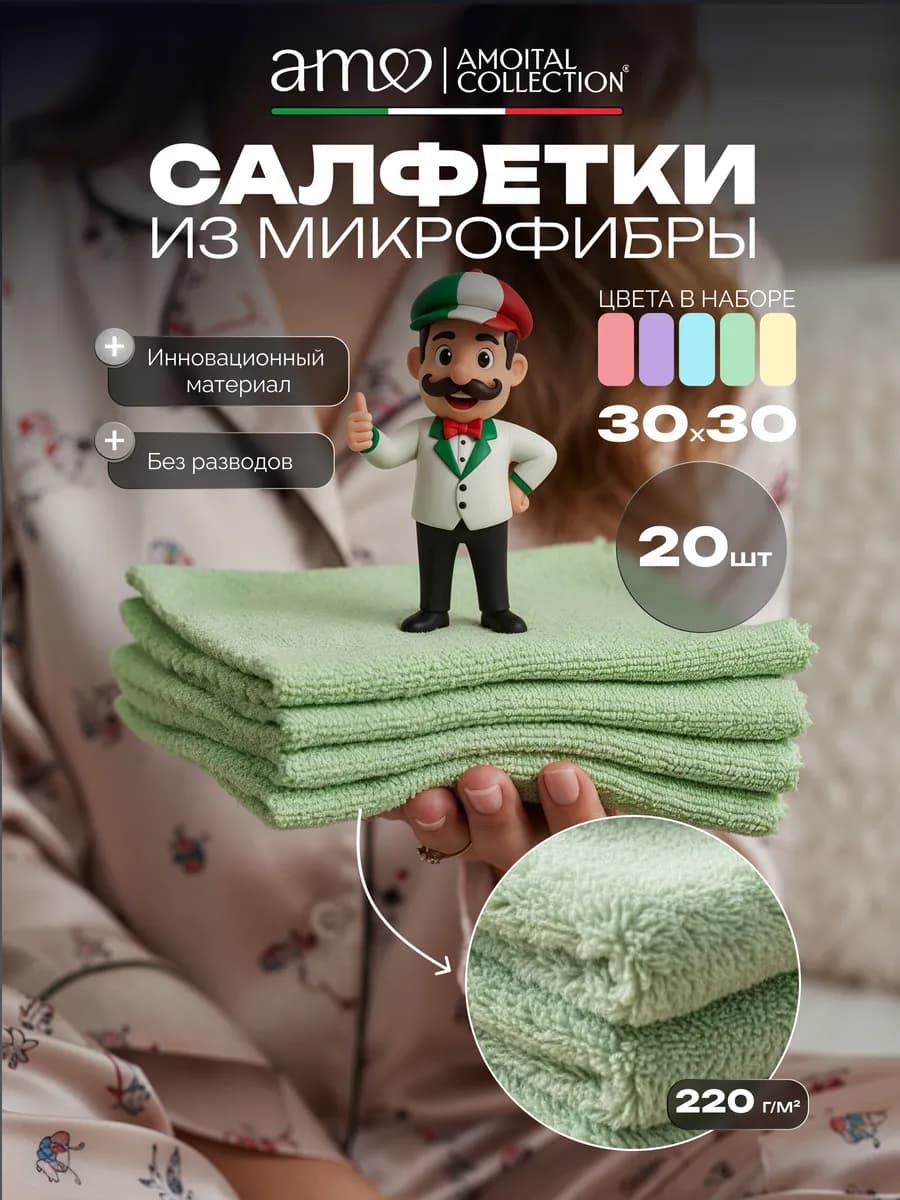 Салфетки для уборки из микрофибры 20 шт. 30x30