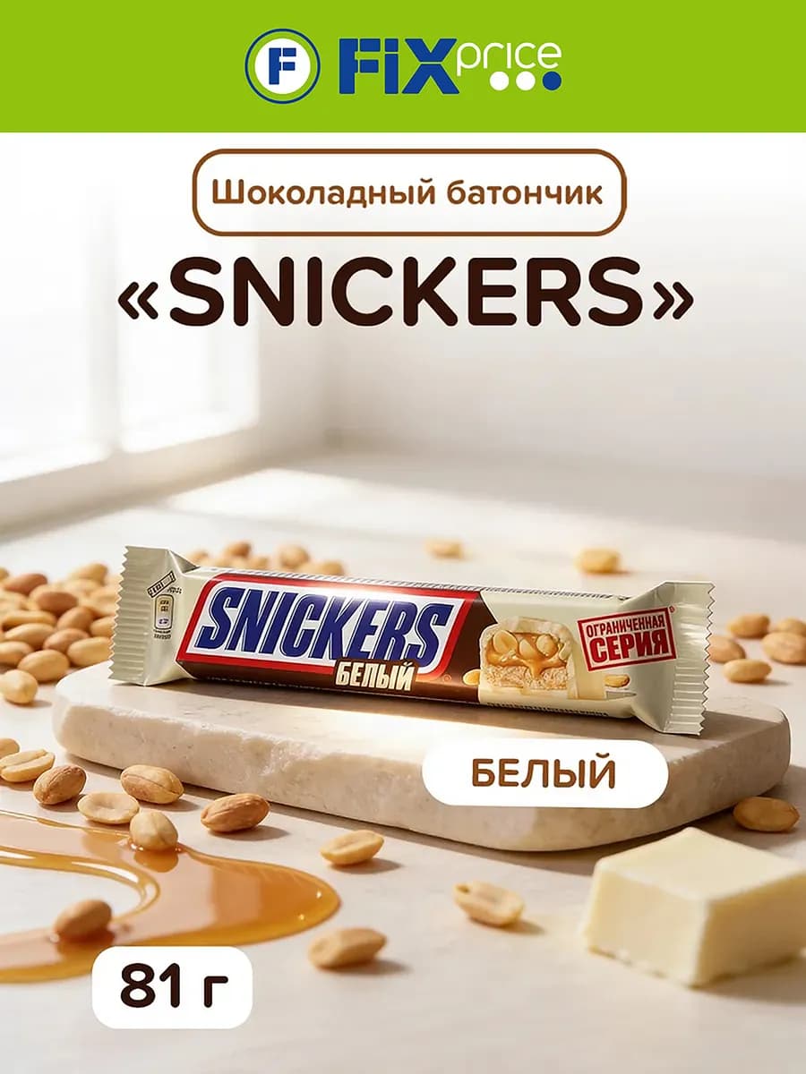 Шоколадный батончик Snickers белый, 81 г