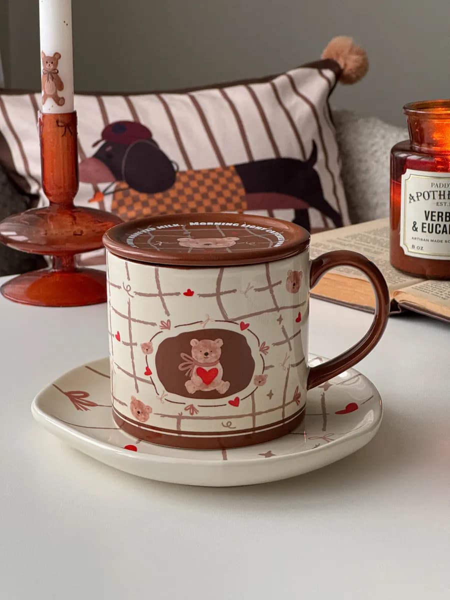 Чайная пара, кружка с крышкой, кружка с мишками