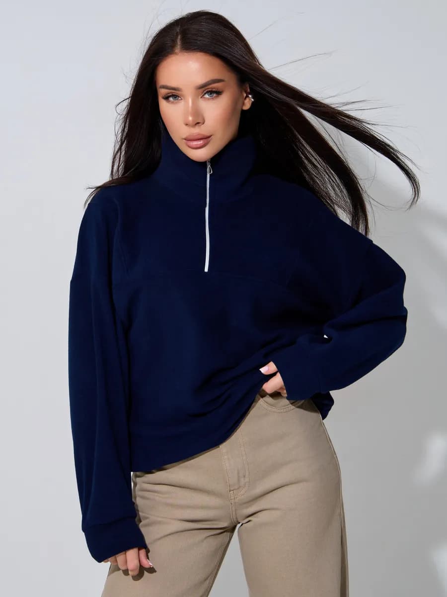 Флисовая толстовка тёплая оверсайз на молнии без капюшона