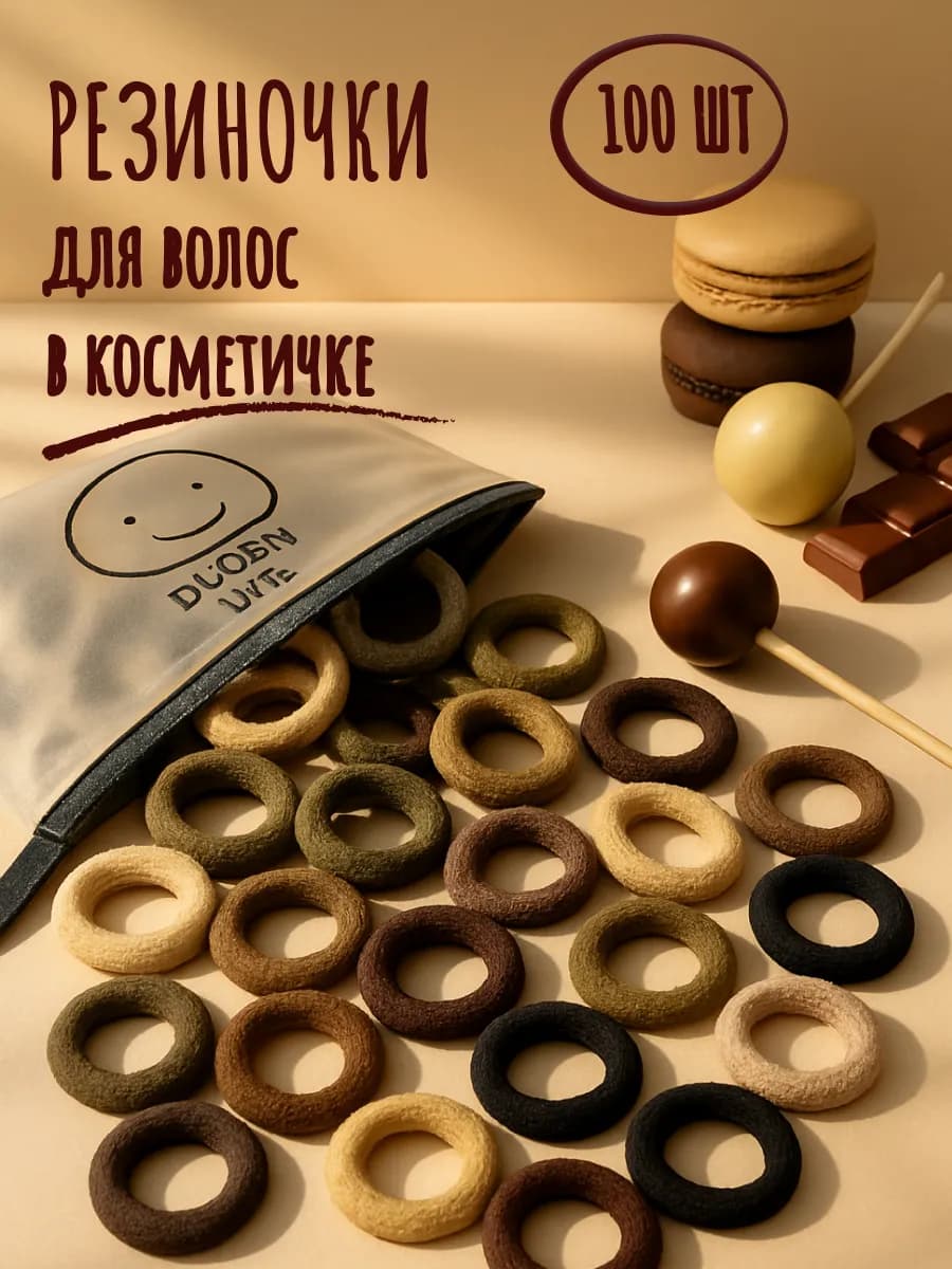 Резинки для волос в косметичке бежевые
