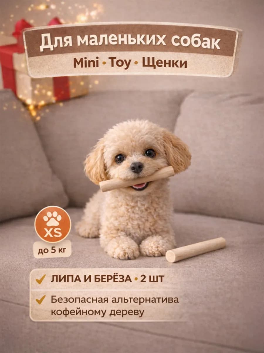 Палочки для собак мелких пород из липы и берёзы, 2 шт