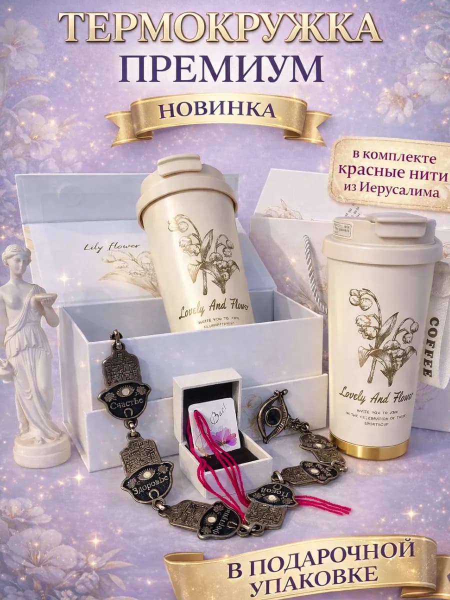 Термокружка для кофе чая с трубочкой в подарочной упаковке