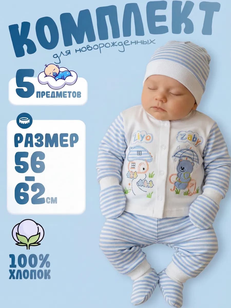 Комплект для новорожденных на выписку 5в1