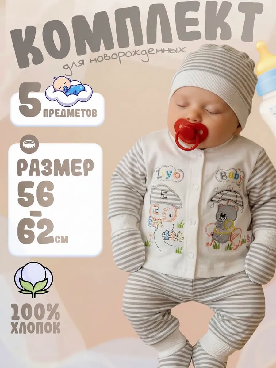 Комплект для новорожденных на выписку 5в1 - фото 1