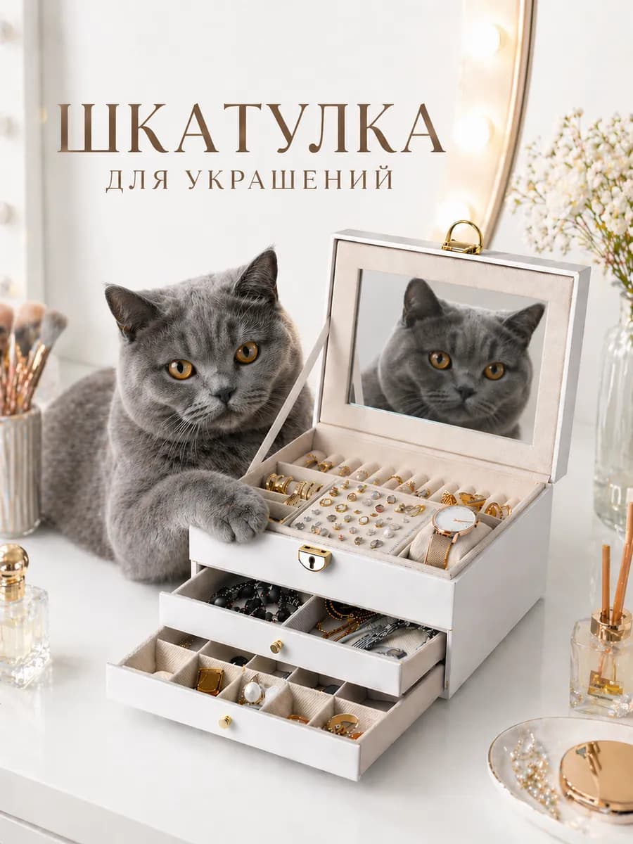 Шкатулка для украшений и бижутерии большая органайзер