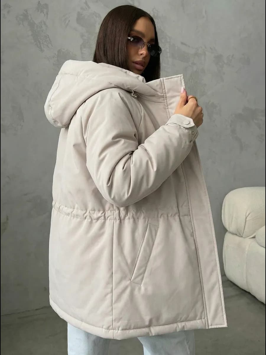 Куртка демисезонная удлиненная с капюшоном весна