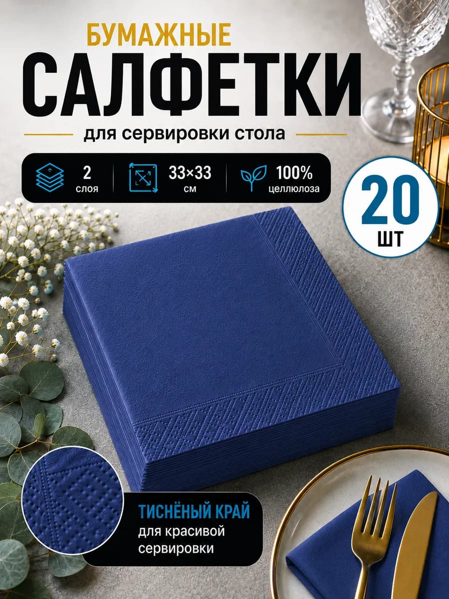 Салфетки бумажные сервировочные 33х33 см, 20 шт