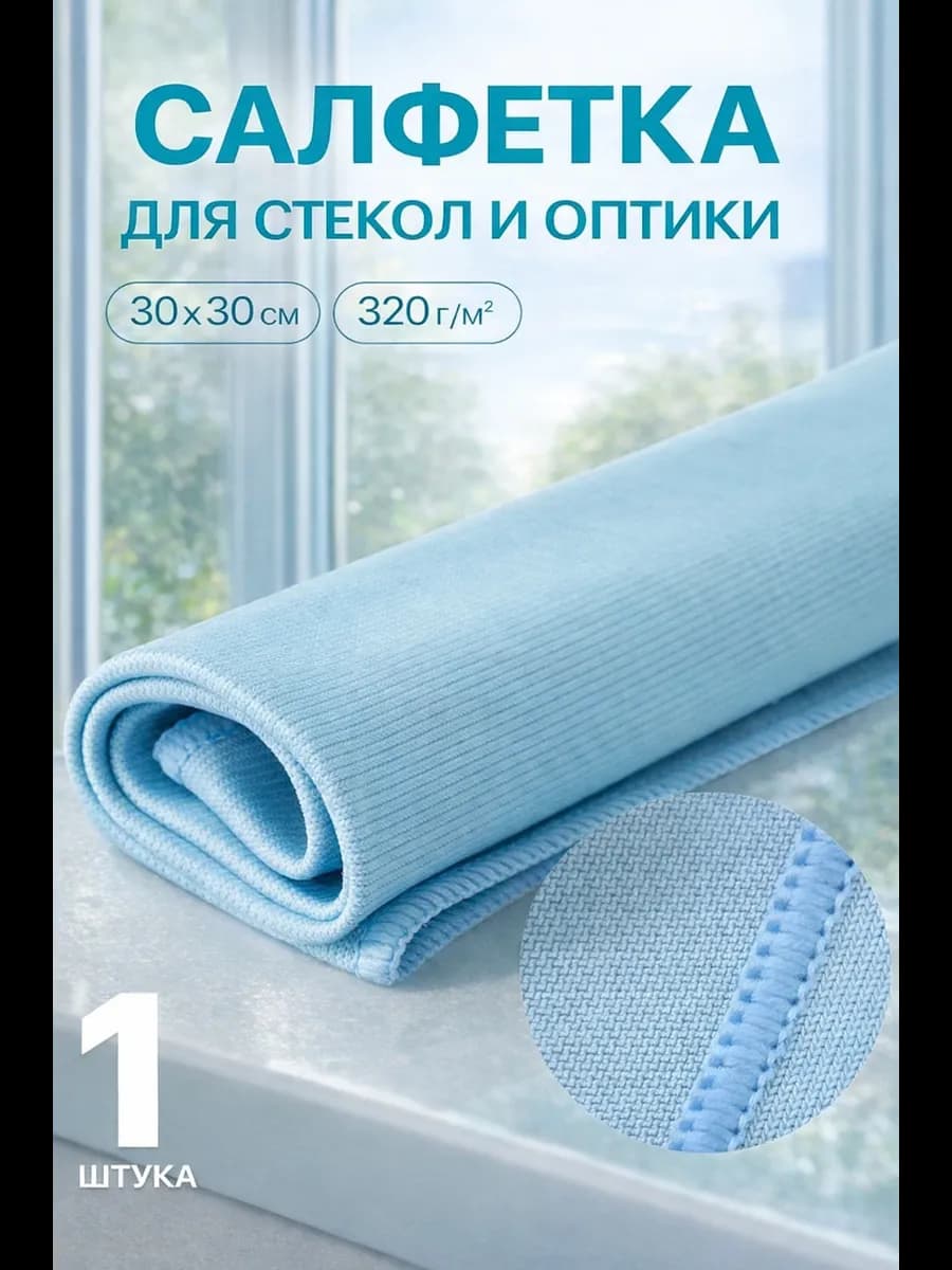 Салфетка для стекол и зеркал 1шт