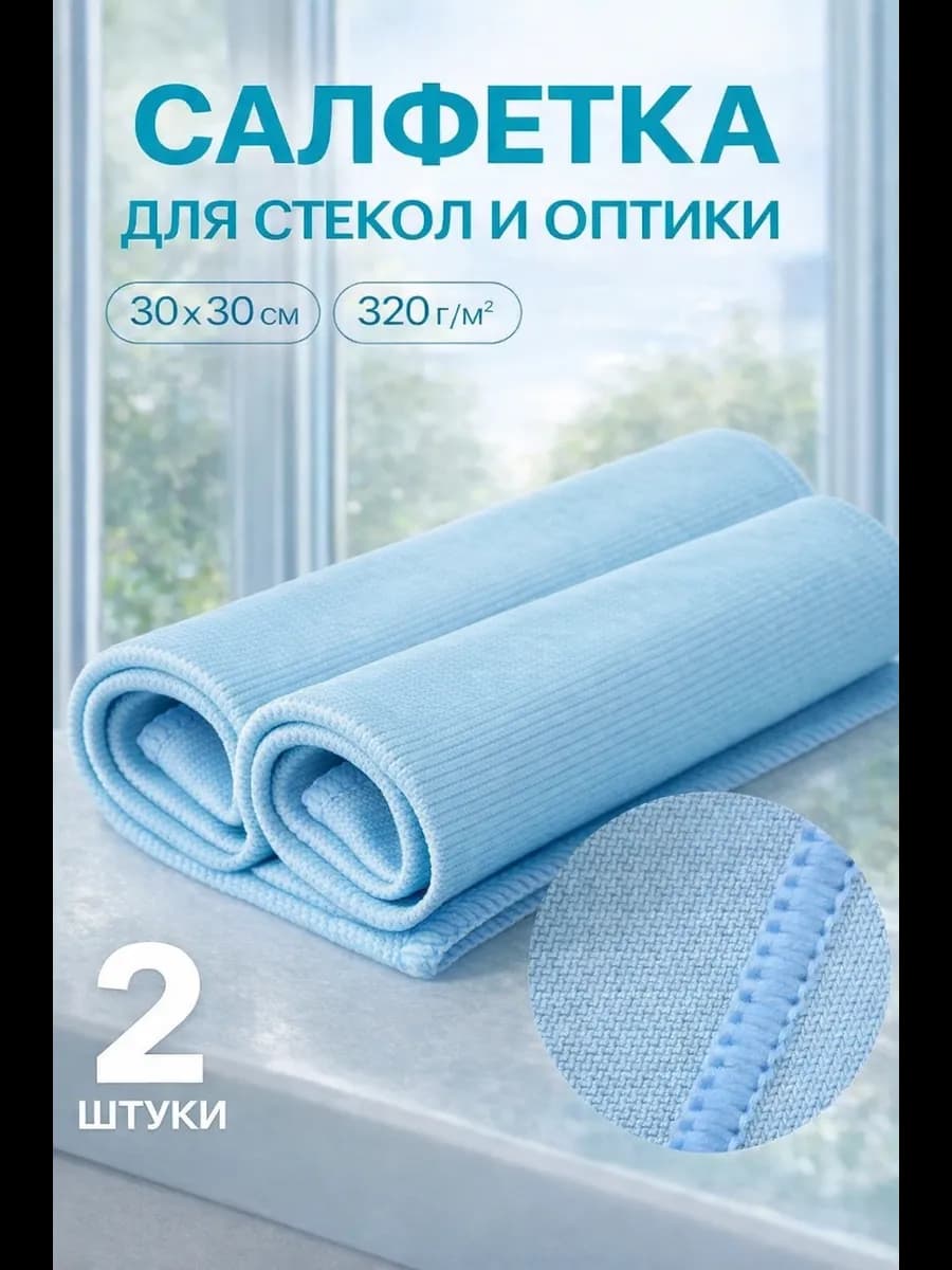 Салфетки для стекол и зеркал 2шт