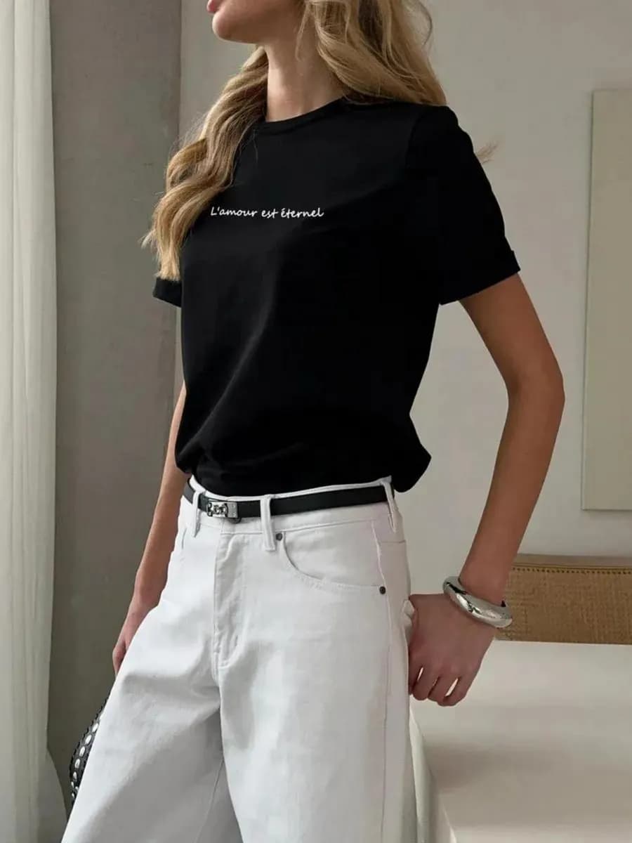 Футболка с принтом базовая хлопок - фото 1