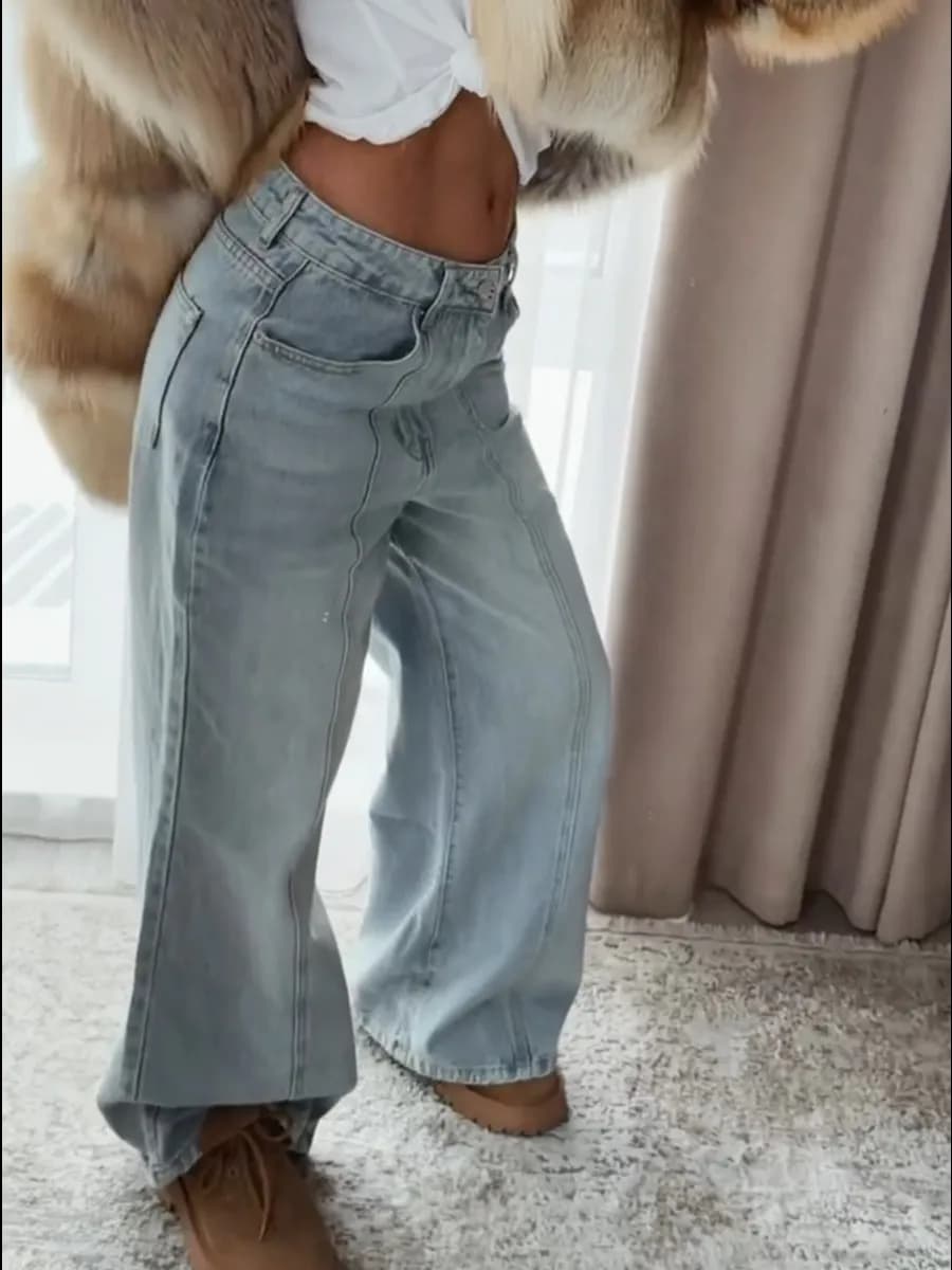 Джинсы прямые широкие wide leg багги со стрелками