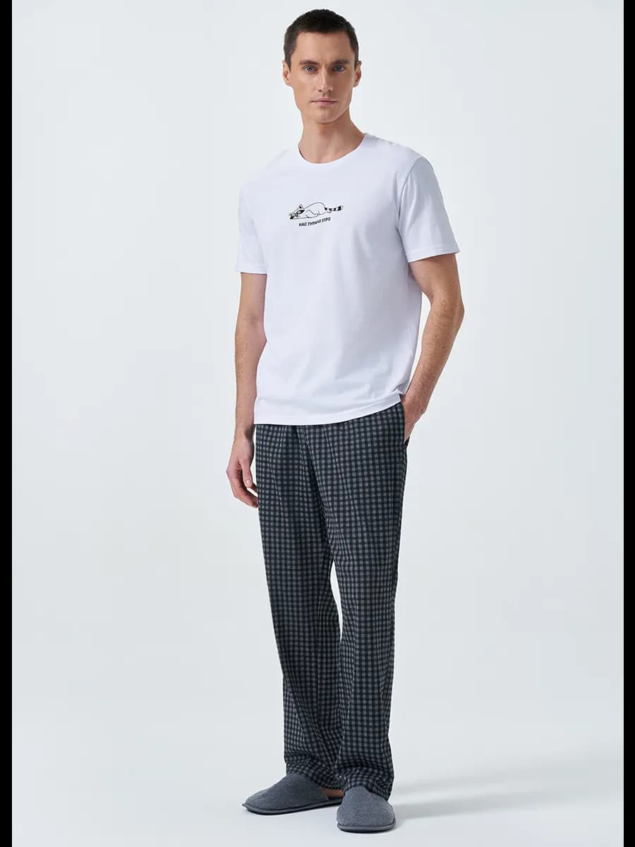 Брюки пижамные с поясом на завязках - фото 1