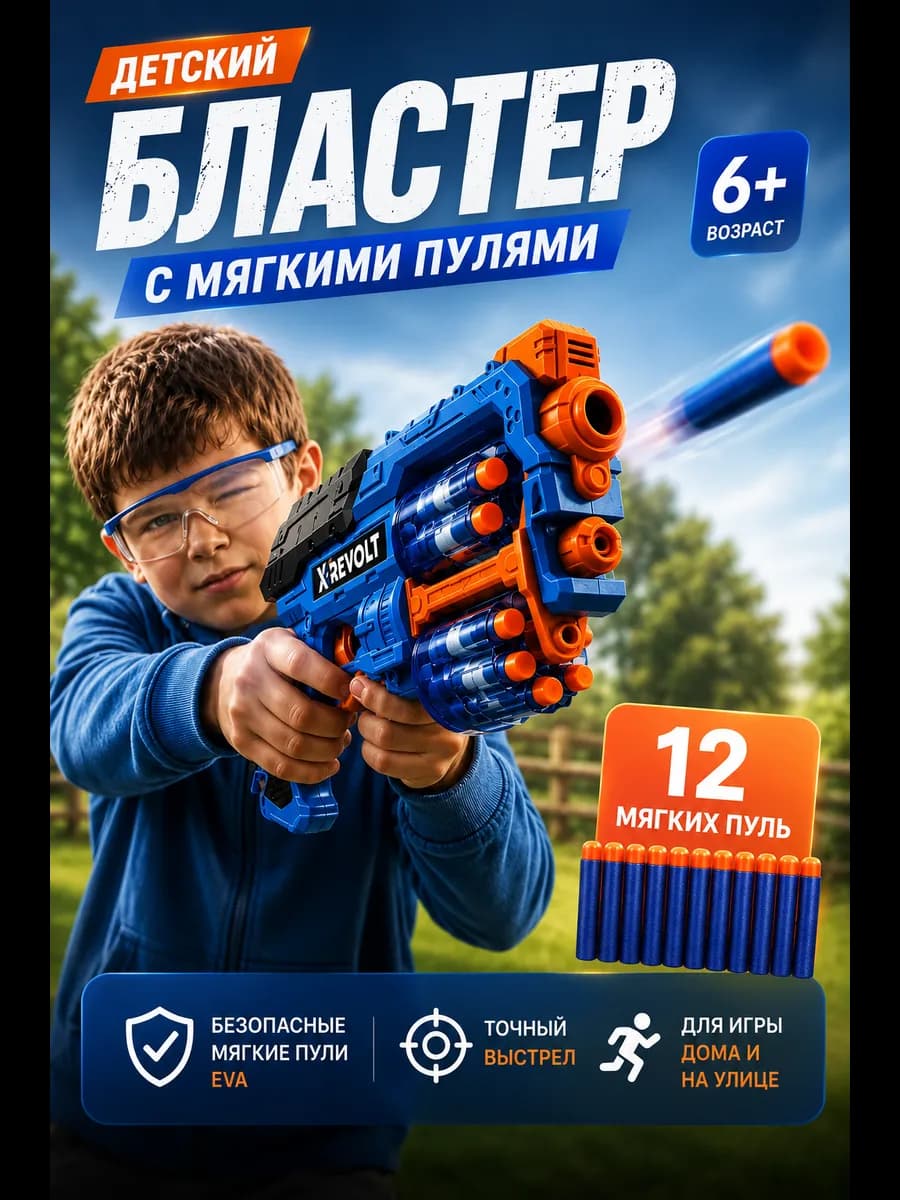 Бластер детский с мягкими пулями для мальчиков от 6 лет