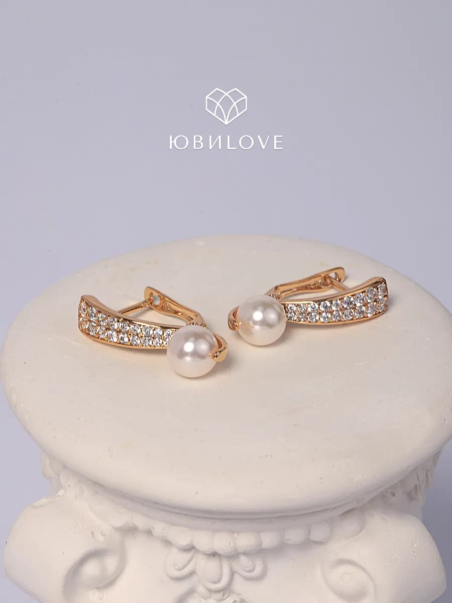 Серьги бижутерия с камнями под золото - фото 1