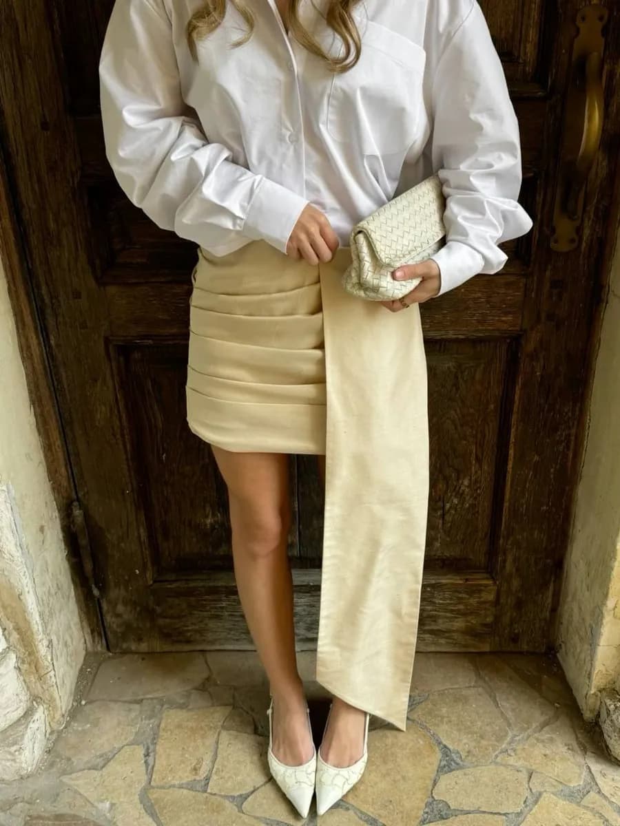 Юбка мини со складками атласная