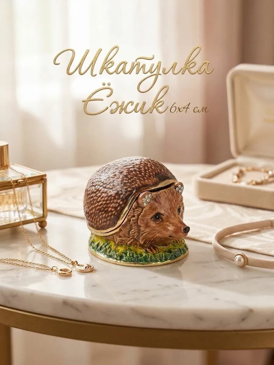 Шкатулка Ежик металл, стразы