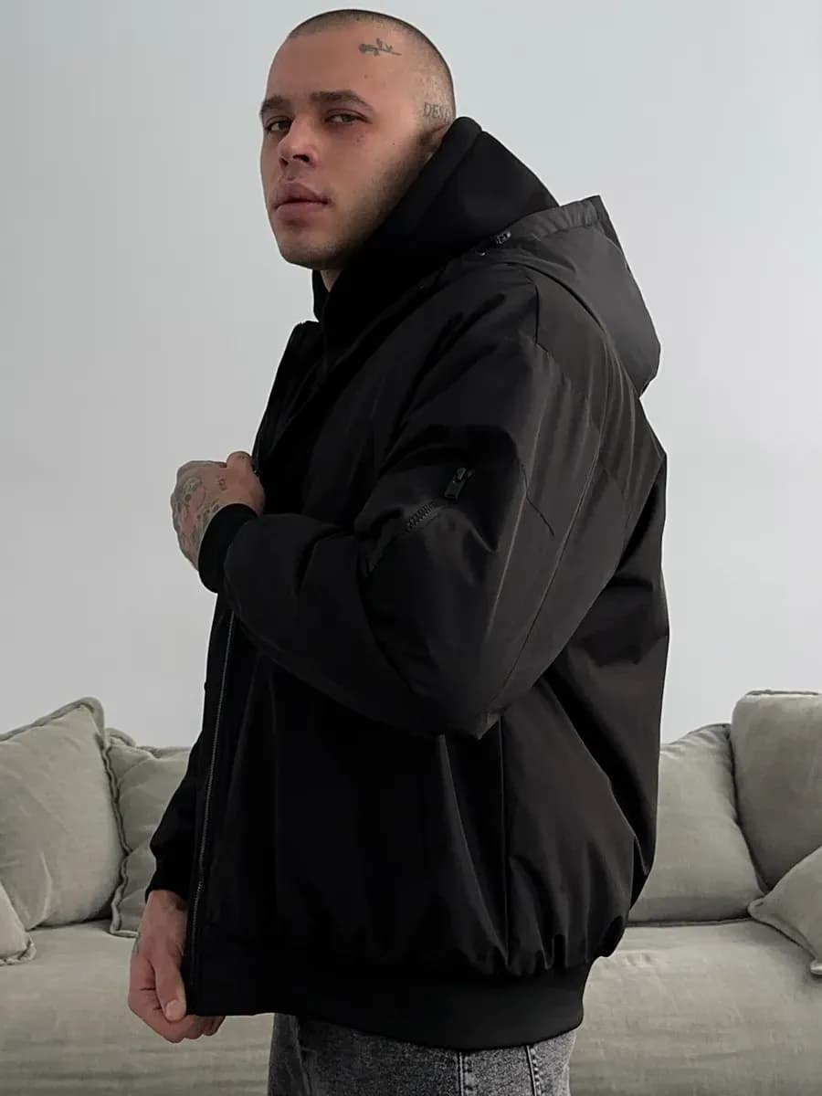 Бомбер мужской оверсайз с капюшоном демисезон