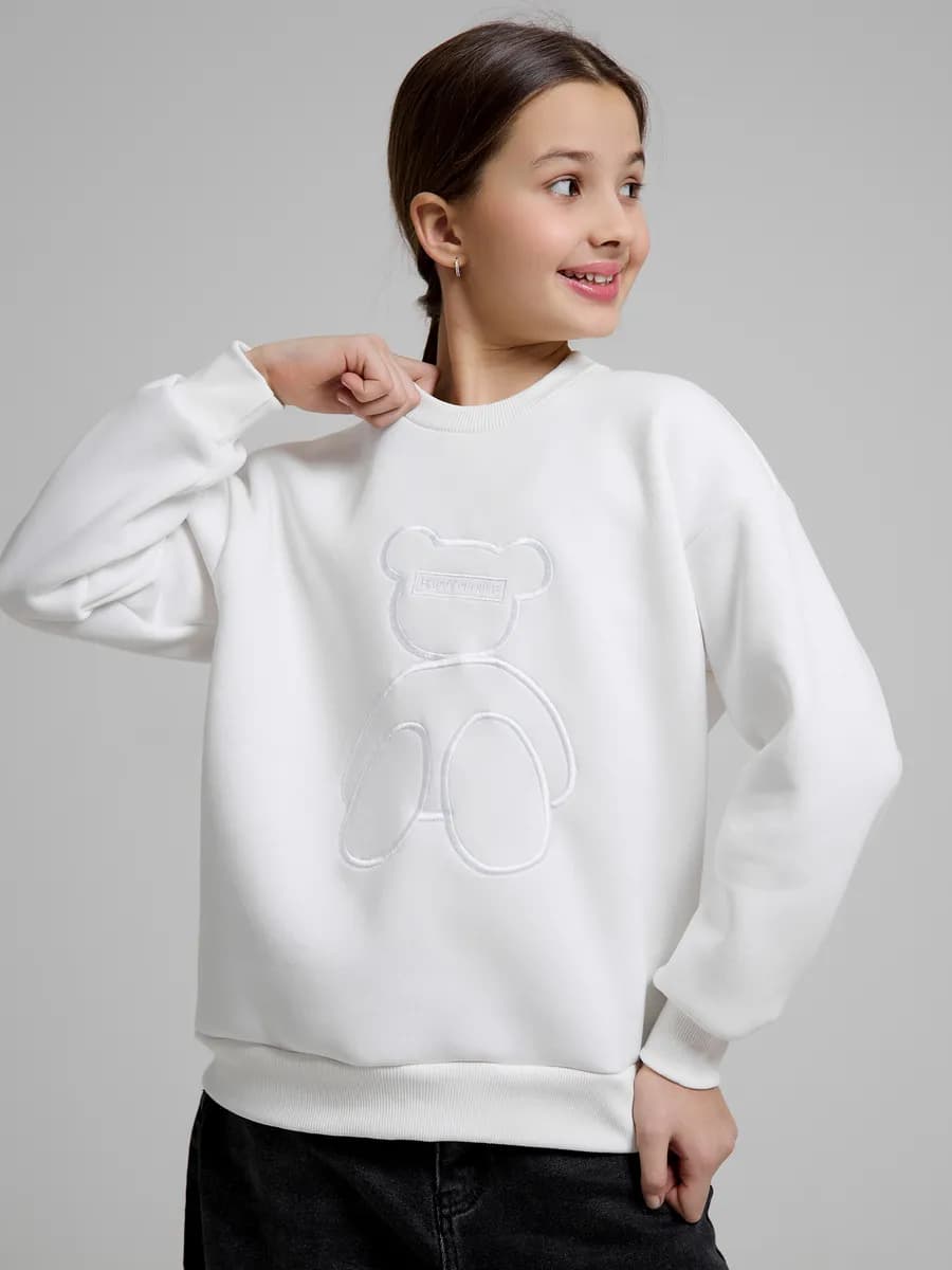Толстовка без капюшона с вышивкой и начесом