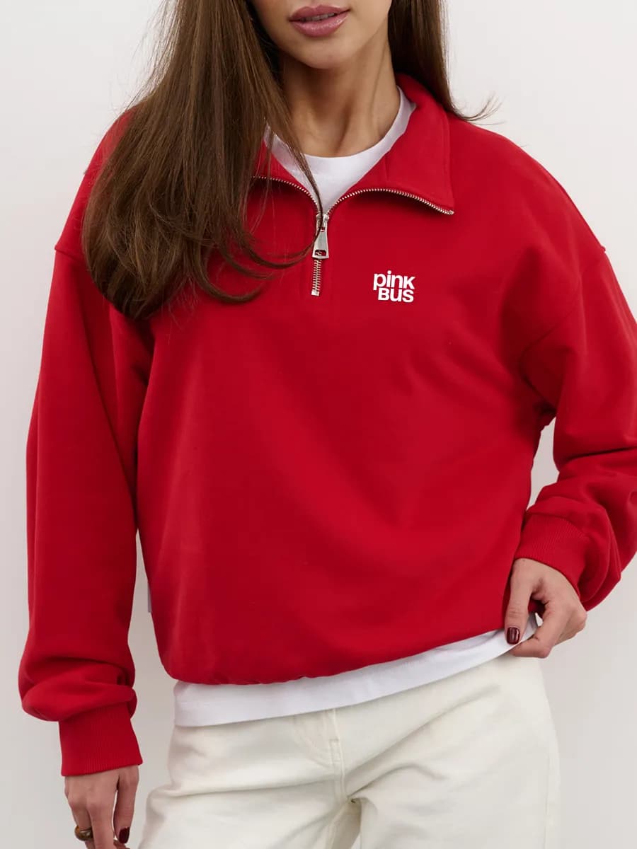 Свитшот оверсайз полузамок с принтом без начеса