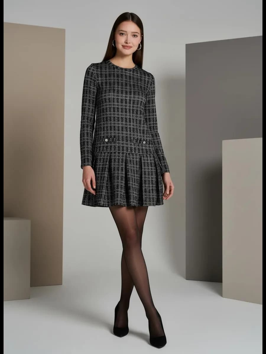 Платье короткое из плотной буклированной ткани - фото 1