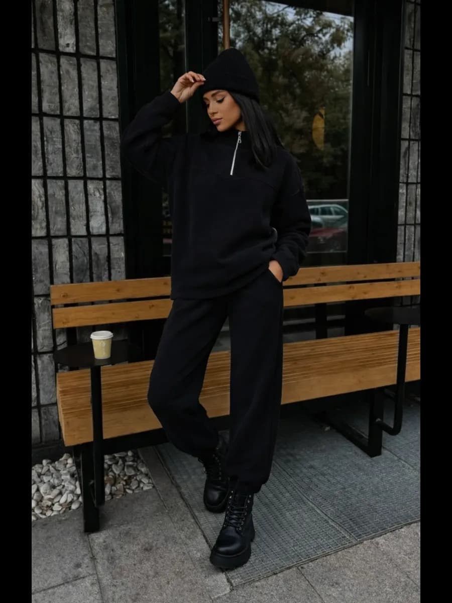 Флисовый спортивный костюм весна с молнией без капюшона - фото 1