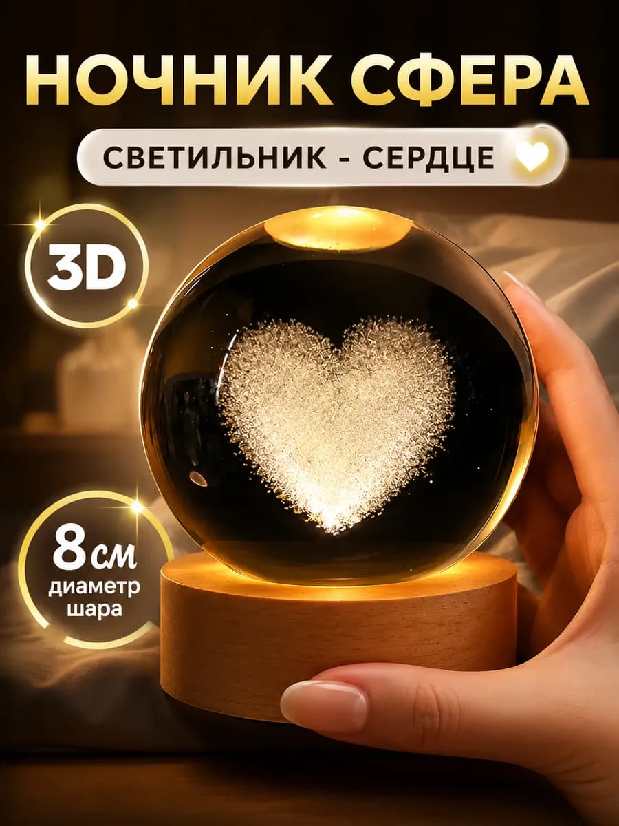 Ночник-светильник светодиодный Шар Сердце USB