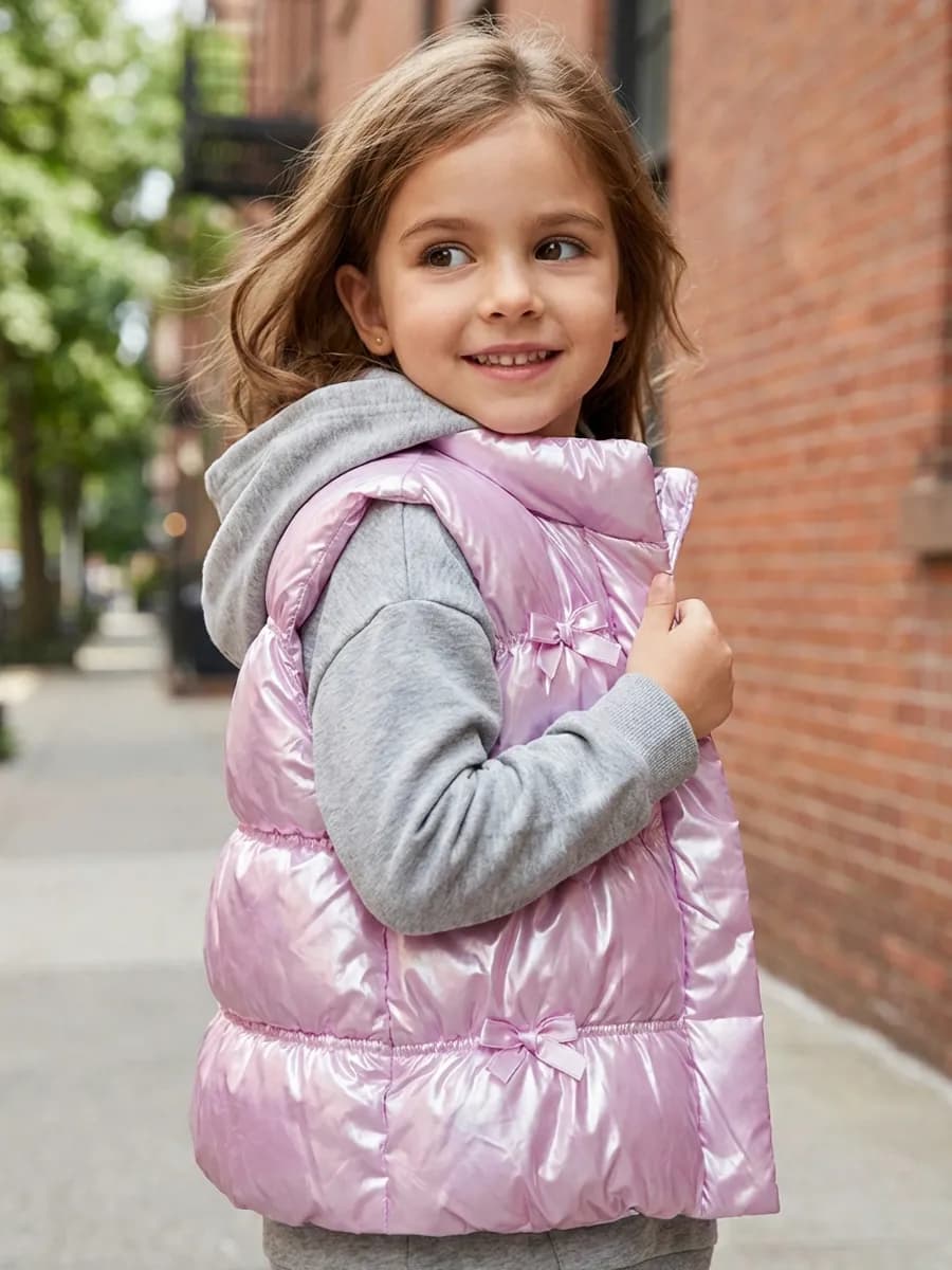Жилетка утепленная демисезонная розовая с бантиками